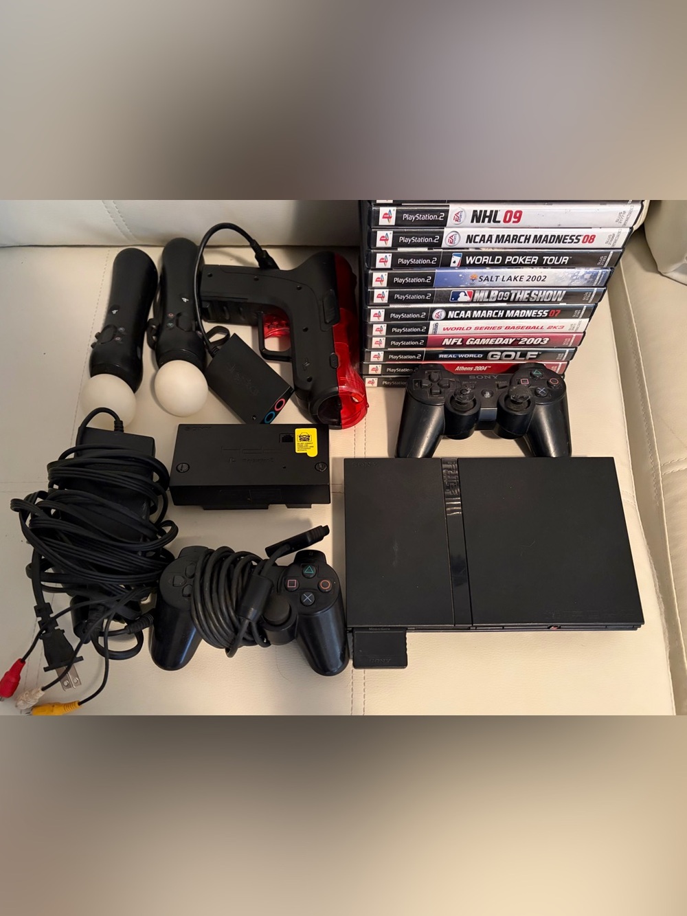 Sony PlayStation 2 Slim Console with Black Controllers and Accessories